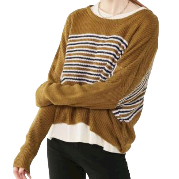 3/$20 Urban Outfitters Green Striped Long Sleeve Cropped Acrylic Sweater L - Picture 1 of 9
